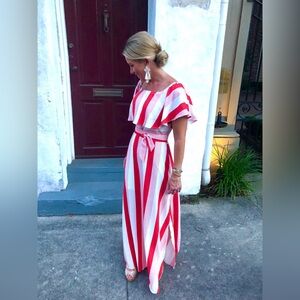 Main Strip Red and White Striped Maxi Dress